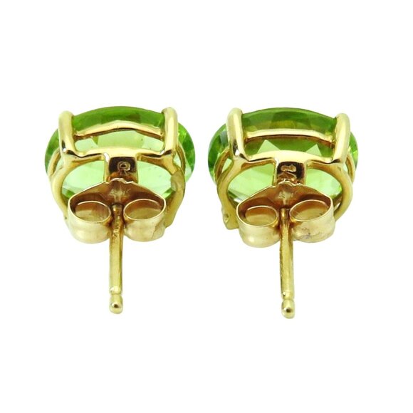 Estate 14K Yellow Gold QCD Genuine Peridot 9X7mm. Oval Stud Earrings - Picture 6 of 9